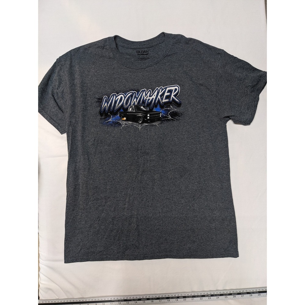 Mens T‎ Shirt Widowmaker Chevy Box Style Black Truck Graphic Charcoal Gray Large